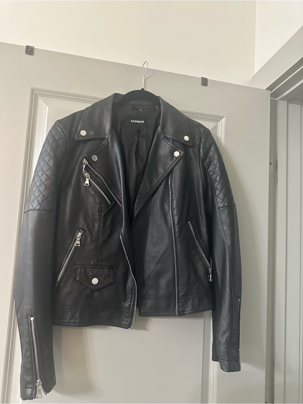 Express Women's Black Quilted Leather Jacket